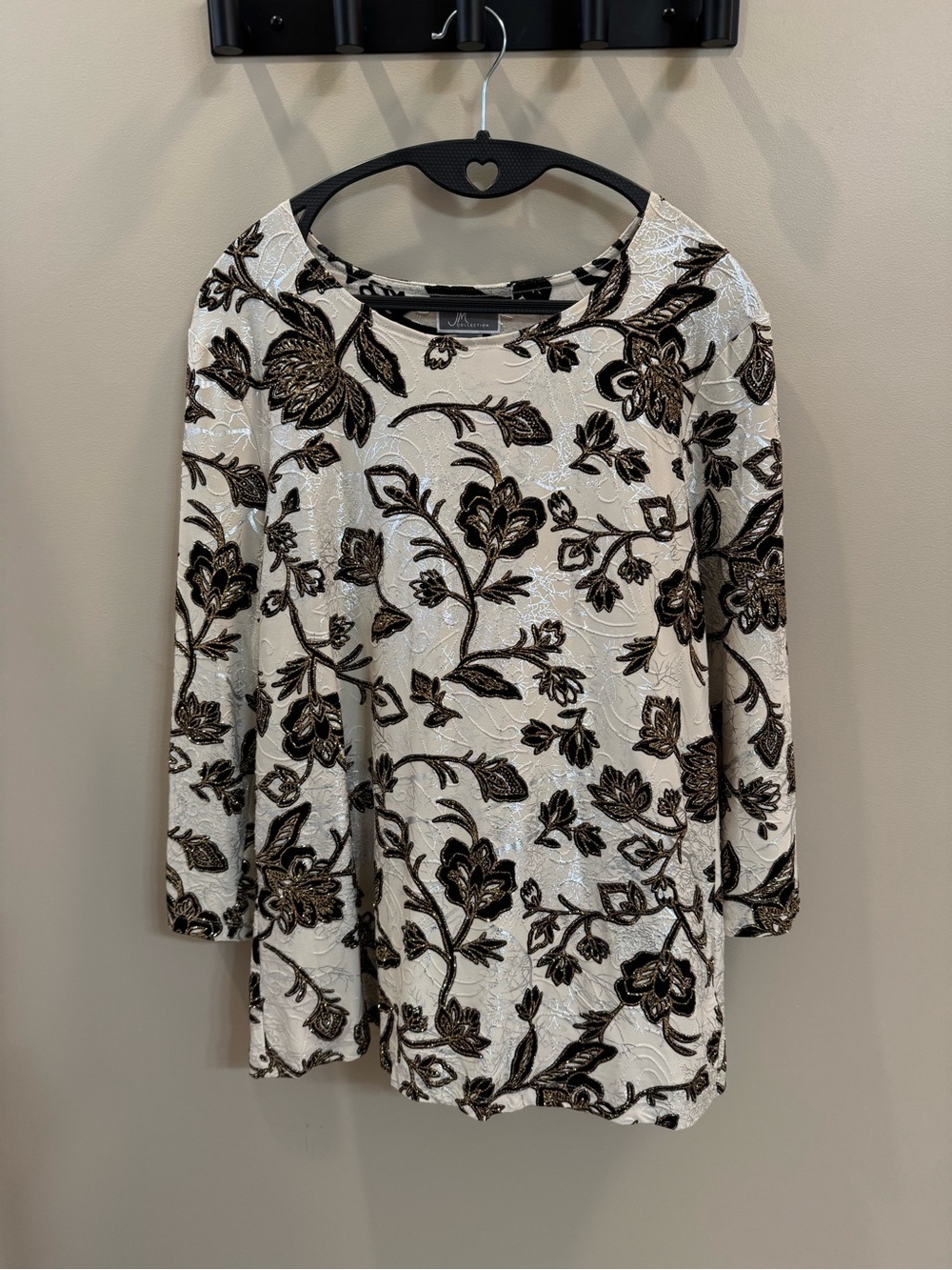 JM Collection Ivory Long-Sleeve Floral Embroidered Crewneck Top
